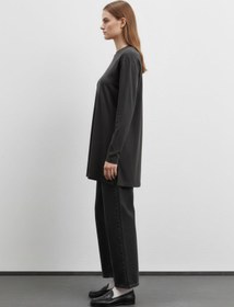Resim Puane Kadın Basic Uzun Kollu Salaş Tunik-40017 - BLACK 