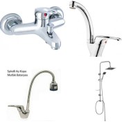 Resim ARÇE Mix Spiralli Evye + Banyo + Kuğu Lavabo Bataryası Ve Robot Duş Takımı 