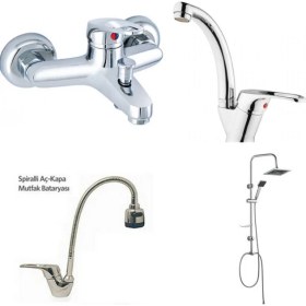 Resim ARÇE Mix Spiralli Evye + Banyo + Kuğu Lavabo Bataryası Ve Robot Duş Takımı 