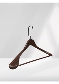 Resim Ceviz Ahşap Siyah Lama Kancalı Pabuçlu Takım Elbise Askısı 10 Adet Ceviz 