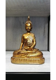 Resim Altın Rengi Buda Heykelciği Büyük Boy 26 Cm 