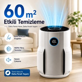 Resim Shark 60 M² Hepa Aktif Karbon Akıllı Sensörlü Hava Temizleyici Cihaz Koku Giderici Beyaz Geniş Alan 