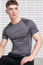 Resim Nike Pro Dri Fit Tight Fit Short Sleeve Top Slim Fit Erkek Body Tişört Gri Antrasit 