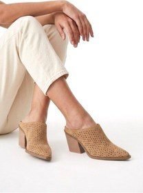 Resim Fox Shoes Y654930702 Vizon Hakiki Deri Süet Western Topuklu Kadın Terlik 