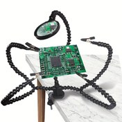 Resim 3 Kolon Ayarlanabilir Solderleme İstasyonu - 3x Büyüteç Işığı ile PCB Onarımı ve Bakımı için Siyah Esnek Stand, Elektronik İşyeri için İdeal, Elektronik Çalışma Alanı | Ayarlanabilir Kol Standı | Dayanıklı Plastik Taban, Solderleme İstasyonu 