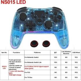 Resim Kepang NS015 Mavi-Kablosuz Denetleyici Bt Nintendo Anahtarı Pc Ps3 Tv Kutusu Joystick Rgb Işık Turbo ile Şeffaf LED Gecikmesiz Gamepad (Yurt Dışından) 
