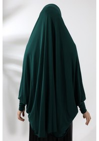 Resim Zümrüt Yeşili Hazır Pratik Sultanbaş Tesettür Kollu Penye Sufle Eşarp Hijab 