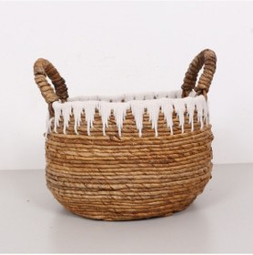 Resim Avanos Doğal Abaka El Yapımı Yuvarlak Kulplu Sepet 35x32x32 Cm Bej 
