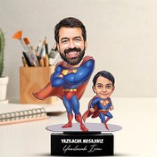 Resim Süper Baba ve Oğlu Karikatürlü Biblo 
