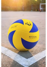 Resim Voleybol Topu Lamineli Beton Zemin Soft Touch İç-dış Mekana Uygun 8 Panel Sarı-mavi 280 Gram Mavi 