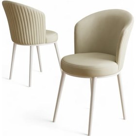 Resim Canisa Risa Serisi 6 Adet Krem Mutfak Sandalyesi Beyaz Metal Ayak 1.sınıf Babyface Kumaş Krem Sandalye Beyaz Ayak 