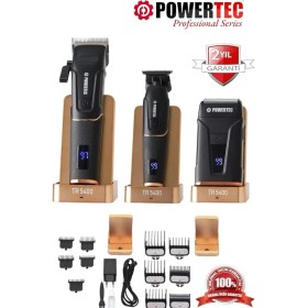 Resim Powertec TR-5400 Saç Sakal & Günlük Tıraş & Ense Çizim Profesyonel Berber Tıraş Makinesi 3'lü set 