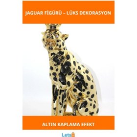 Resim Altın Kaplama Polyester Taçlı Jaguar Figürü Lüks Dekorasyon 1 Adet 