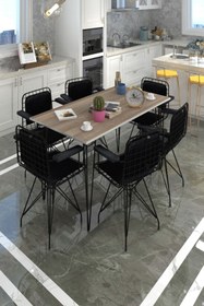 Resim Kenzlife Knsz Masa Sandalye Takımı Hem75mazlum Crdsyh 130*090 Klçsm 6 Sandalye Syhsyh Kolçaklı Sırt Minderli 