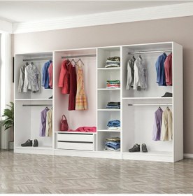 Resim Minar Kale 7 Bölmeli 2 Çekmeceli Giyinme Dolabı Beyaz 190cm 