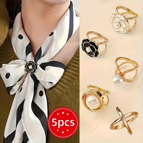 Resim 5 Adet Kadınlar İçin Altın Renk Minimalist Eşarp Klipsi, Çift Kullanımlı Ceket Klipsleri - Ayarlanabilir Mevsimlik Aksesuar Seti (Eşarp, Kemer, Tişört ve Elbise için) - Premium Pürüzsüz Dokulu Hediye Kutusu 