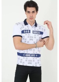 Resim Erkek Yakalı Slim Fit Baskılı T-shirt - Beyaz Beyaz 