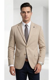 Resim Plus Scorpion Slim Fit Mikro Desenli Erkek Ceket Yazlık Pike Kumaş Çift Yırtmaç Blazer 