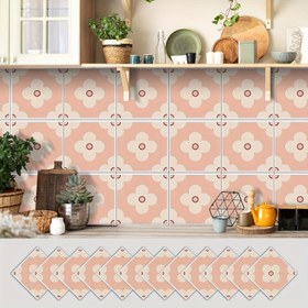 Resim 12'li Bohem Çiçek Desenli Fayans Sticker Paketi - Mutfak Arka Duvarı, Banyo ve Merdiven Dekoru için Kendinden Yapışkanlı PVC Geometrik Desenli Çıkarılabilir Etiketler, Kolay Yapıştır & Sök Tasarımlı Kare Dikey Karolar 