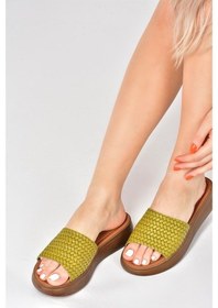 Resim Fox Shoes Yeşil Hakiki Deri Kadın Terlik 