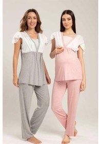 Resim Bone Club 5214 Gri Hamile Lohusa Pijama Tk 