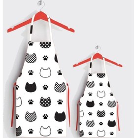 Resim Kedi Anne Çocuk Desen Leke Tutmaz Mutfak Önlüğü 