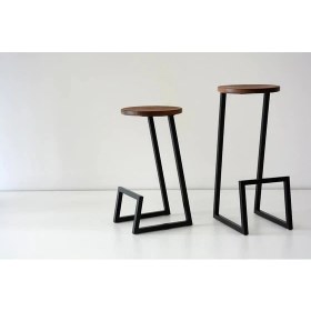 Resim Abronya Metal Ahşaplı Tabure Yuvarlak Tasarım Bar Taburesi Siyah Renk 