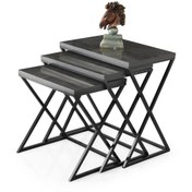 Resim Çapraz Metal Ayak 3'Lü Zigon Sehpa 