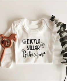 Resim İmaj Tuğbababy Mutlu Yıllar Babacığım Uzun Kol Çıtçıtlı Organik Bebek Body Beyaz 