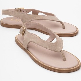 Resim Luvishoes Luvi Shoes Belinda Bej Süet Hakiki Deri Kadın Parmak Arası Sandalet Süet Bej 