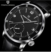 Resim Pagani Design Pd-1790 Erkek Saati 42mm 100 M Su Geçirmez Mekanik Paslanmaz Çelik Çerçeve Safir Cam Deri Kayış Saat Siyah 