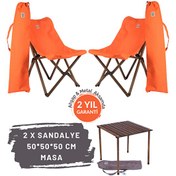 Resim Antrasit İskelet Turuncu Kılıf Sandalye ve 50x50x50 CM Kahverengi Ahşap Katlanır Masa Seti Bag The Joy