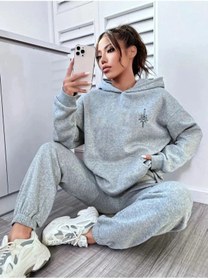 Resim LAND MODA Kadın Kılıç Baskılı Sweatshirt Eşofman Alt Üst Takımı 