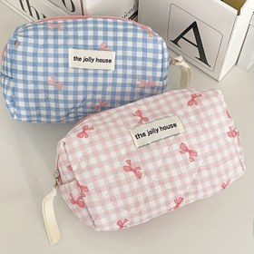 Resim Plaid Bow Sekizgen Paket Öğrenci Seyahat Yüksek Değere Sahip Taşınabilir Büyük Kapasiteli Tuvalet Malzemeleri Saklama Çantası 