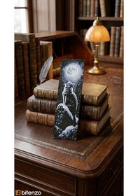 Resim Dolunay Altında Kedi Tasarım Kabartma Dokulu Kitap Ayracı - Gece Manzaralı Şık Kitap Aksesuarı 