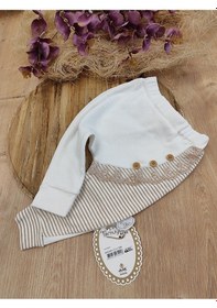 Resim Pamuklu Kız Bebek/ Çocuk 3'lü Takım - Sincap Nakışlı & Şapkalı Takım Ekru 