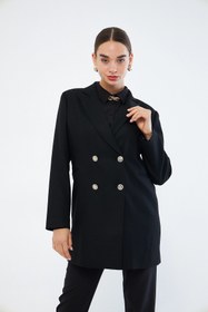 Resim Mizalle Renkli Astarlı Siyah Blazer Ceket 