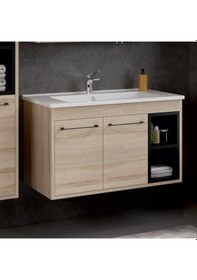 Resim Denko Latte 85 Cm Mdf Sonoma Banyo Dolabı Takımı + Boy Dolabı Çok Renkli 