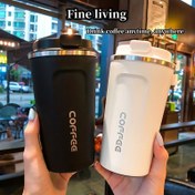 Resim 1 Adet Çift Cidarlı Paslanmaz Çelik Vakumlu Seyahat Bardağı, 510ml/17.2oz Yeniden Kullanılabilir Termos Kupa - 304 Paslanmaz Çelik, Sızdırmaz, Hafif Oval Tasarım, Ergonomik Tutma Yeri, PVC'siz, Sadece Elde Yıkanır, Kahve ve Çay İçin Mükemmel, Noel Hediyesi, Kahve Seyahati | Dayanıklı İçecek Kabı, Kahve Seyahat Kupası 