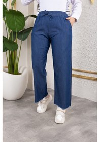 Resim Beli Lastikli Keten Pantolon - Lacivert / A0104 Lacivert 