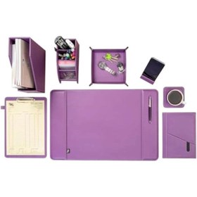 Resim AyrStore Sümen Takımı Masaüstü Suni Deri Hediyelik Set 8 Parça Lila 