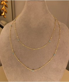 Resim emy by emel luxury silver jewelry Çift Zincirli Nazar Boncuklu Kolye Altın Kaplama 925 Ayar Gümüş 