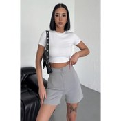 Resim Tarz Ve Rahatlığı Bir Arada Sunan Yüksek Bel Esnek Likralı Krep Şort Gri 