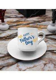 Resim Happy Father's Day Baskılı 2'li Türk Kahve Fincanı Hediye Seti Babalar Gününe Özel Hediye B2 