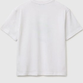 Resim United Colors Of Benetton Erkek Çocuk Ön Baskı Detaylı Bisiklet Yaka T-shirt Beyaz Ekru 6-13 Yaş-2829 
