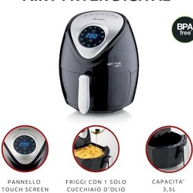 Resim Ariete Airy Fryer Digital 4616, sıcak hava fritözü 3,5 litre, 60 dakikalık zamanlayıcı, LCD ve dokunmatik ekran, 7 pişirme kademeli, maksimum sıcaklık 200 °C, 1300 W, siyah 