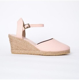 Resim Star Tombis Gerçek Elişi Topuğu Açık Bilekten Bantlı Dolgu Topuk Pembe Keten Hasır Espadril Handmade Pembe 