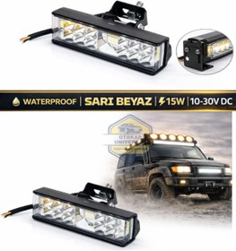 Resim KAPOTO Off Road Projektör 10-30V 15W Çakar Beyaz Sarı 15x3,5 cm Tır Kamyon İş Makinesi Uyarı Aydınlatma 