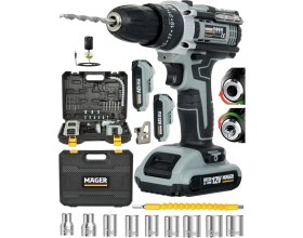 Resim Mager 12V Darbeli Metal Şanzıman Çift Akülü Bakır Sargı Şarjlı Matkap Akülü Vidalama 