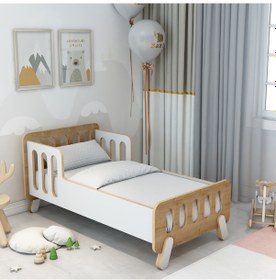 Resim Somfy Montessori Ahşap Bebek Yatağı/çocuk Yatağı/ Demonte /60 Cm X 120 Cm Safir Meşe - Beyaz 